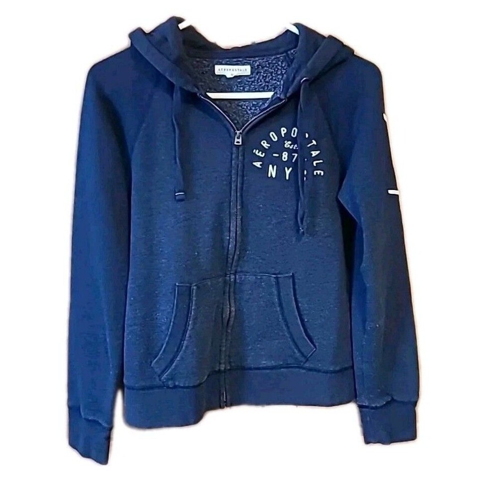Aeropostale Womens Full Zip Hoodie M  Blue White Embroidered Y2K Vintage Preppy